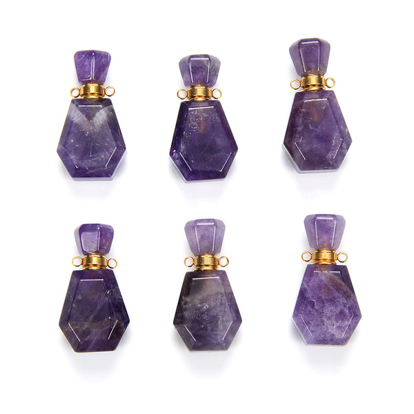 35X19X13MM Natural Amethyst Gemstone Perfume Bottle Pendant Faceted, Essential Oil Bottle Beads 1 Bead (80017240-P71)