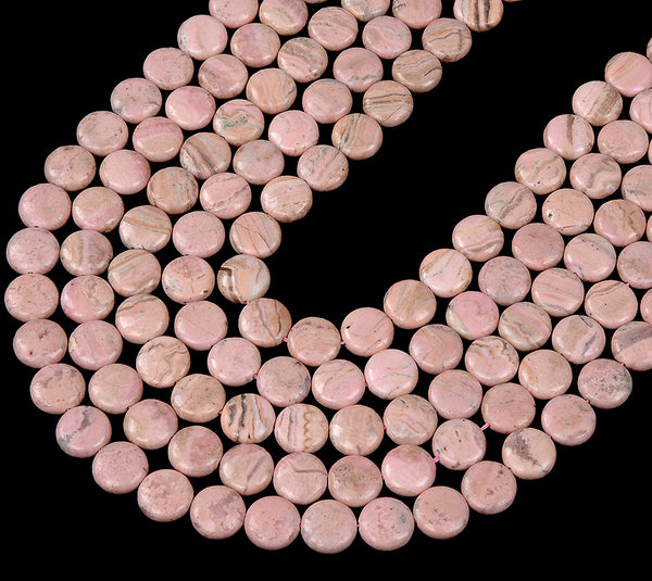 Natural Argentina Rhodochrosite Gemstone Grade A Flat Round Button 14MM 18MM 25MM Loose Beads (D352)