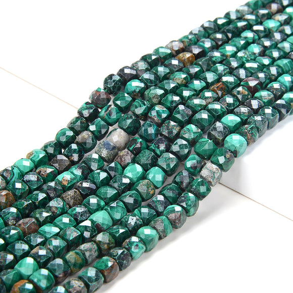 4MM Natural Malachite Gemstone Grade A Micro Faceted Cube Loose Beads (P44)