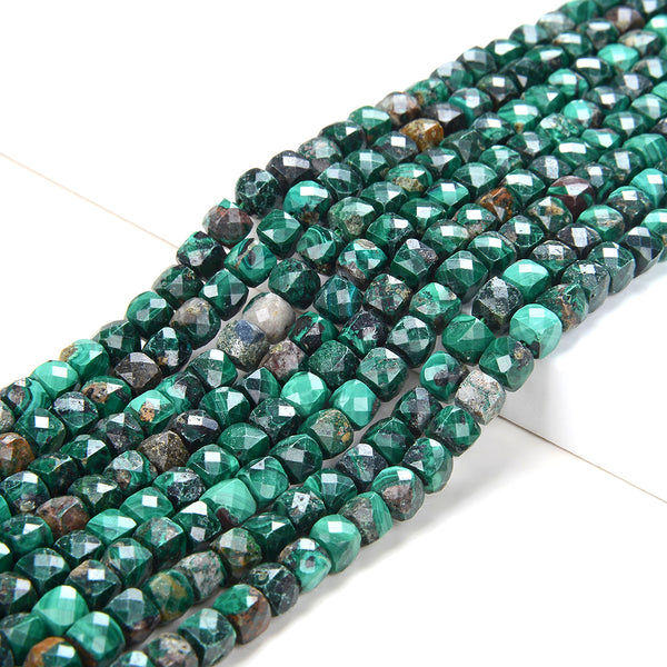 4MM Natural Malachite Gemstone Grade A Micro Faceted Cube Loose Beads (P44)
