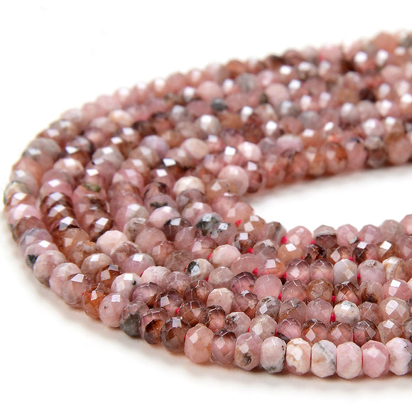 3X2MM Natural Rhodochrosite Gemstone Grade A Micro Faceted Rondelle Loose Beads 15 inch Full Strand (80016378-P61)