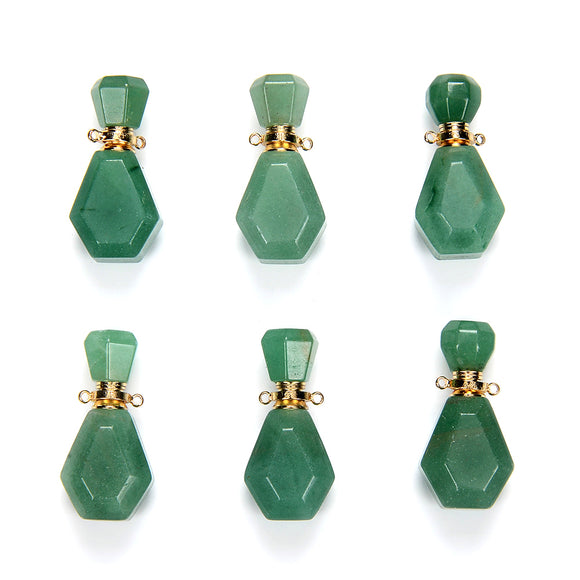 35X17X13MM Natural Green Aventurine Gemstone Perfume Bottle Pendant Faceted, Essential Oil Bottle Beads 1 Bead (80017236-P71)