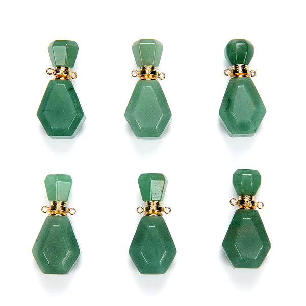 35X17X13MM Natural Green Aventurine Gemstone Perfume Bottle Pendant Faceted, Essential Oil Bottle Beads 1 Bead (80017236-P71)