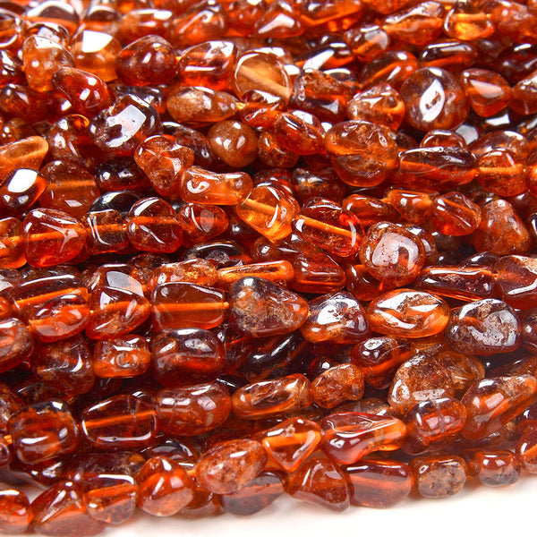 6-8MM Natural Hessonite Garnet Gemstone Grade AAA Pebble Nugget Loose Beads (D341)