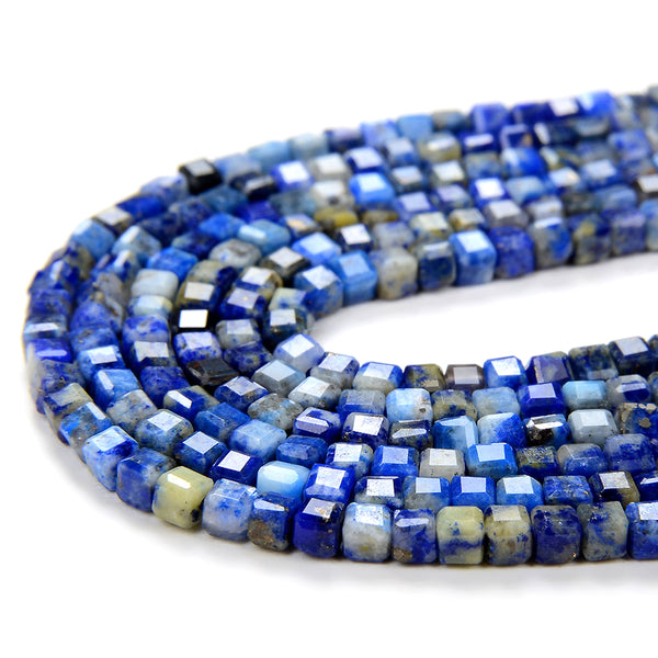 2MM Natural Lapis Lazuli Gemstone Grade A Micro Faceted Diamond Cut Cube Loose Beads (P42)