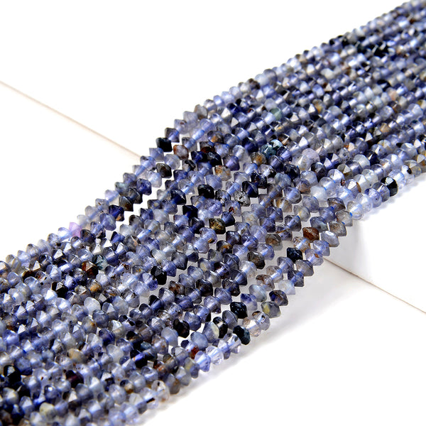 3X2MM Natural Iolite Gemstone Grade AA Bicone Faceted Rondelle Saucer Loose Beads 15.5 inch Full Strand (80015382-P46)