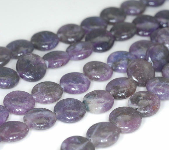 12mm Dark Purple Lepidolite Gemstone Grade AB Flat Round Loose Beads 16 inch Full Strand (90188306-656)