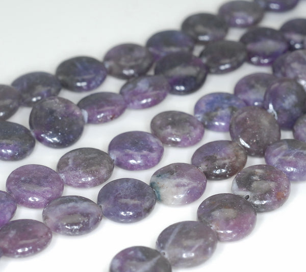 12mm Dark Purple Lepidolite Gemstone Grade AB Flat Round Loose Beads 16 inch Full Strand (90188306-656)