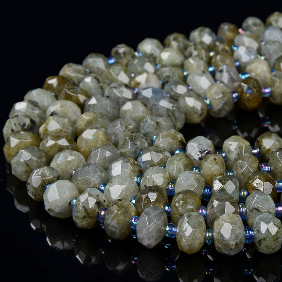 9X6MM Natural Labradorite Gemstone Faceted Rondelle Loose Beads (D394)