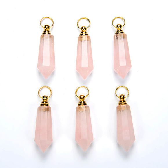 49X15MM Natural Rose Quartz Gemstone Perfume Bottle Pendant Faceted Point, Essential Oil Bottle Beads 1 Bead (80017245-P71)