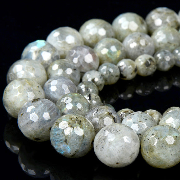 Natural Labradorite Gemstone Grade A Faceted Round 11MM 12MM 13MM Loose Beads (D350)