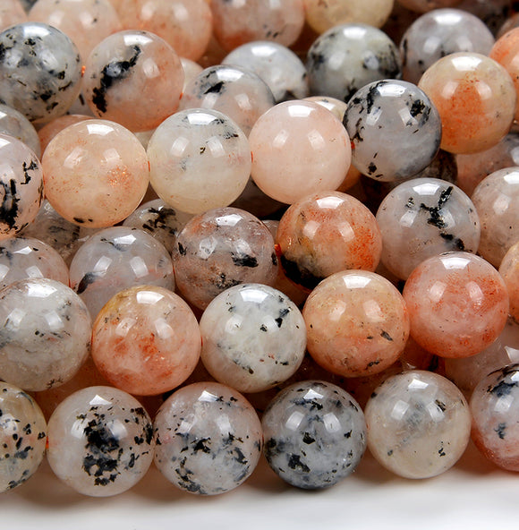 Natural Sunstone With Black Tourmaline Inclusions Gemstone Round 7MM 8MM 9MM 10MM 11MM 12MM 13MM Loose Beads (D275)