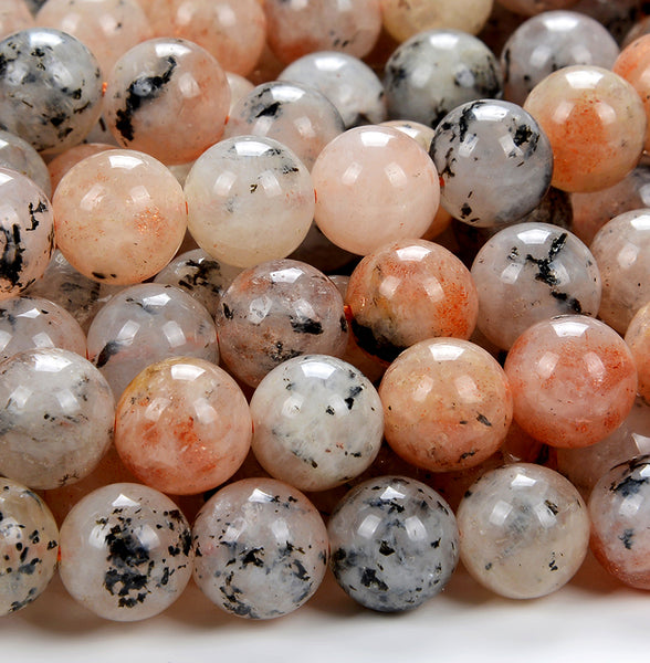 Natural Sunstone With Black Tourmaline Inclusions Gemstone Round 7MM 8MM 9MM 10MM 11MM 12MM 13MM Loose Beads (D275)