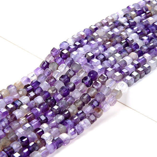 4MM Natural Amethyst Gemstone Grade A Micro Faceted Diamond Cut Cube Loose Beads (P40)