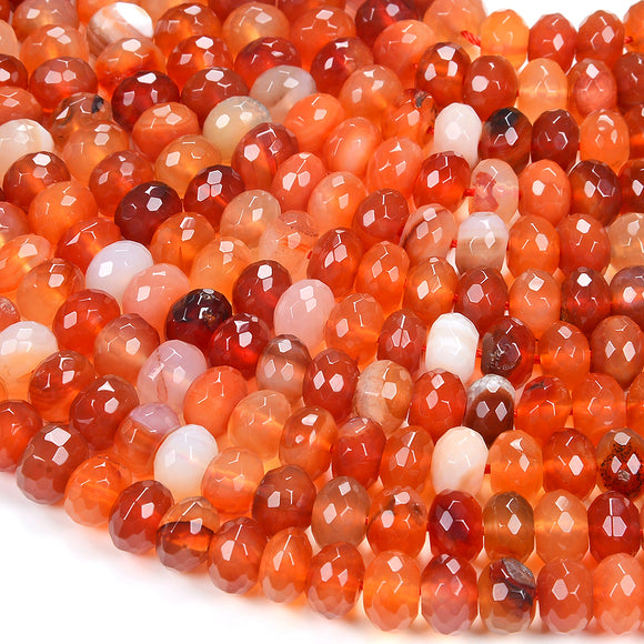 10X6MM Natural Carnelian Agate Gemstone Grade AAA Faceted Rondelle Loose Beads (D346)