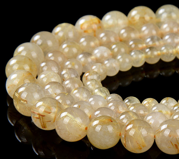 Natural Golden Rutilated Quartz Gemstone Grade A Round 5MM 6MM 7MM 8MM 9MM Loose Beads (D248)