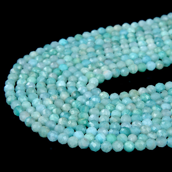 3MM Blue Green Natural Amazonite Gemstone Grade AAA Micro Faceted Round Loose Beads 15.5 inch Full Strand (80008874-P13)