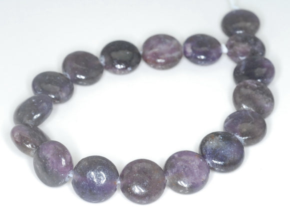 12mm Dark Purple Lepidolite Gemstone Grade AB Flat Round Loose Beads 8 inch Half Strand (90187865-655)