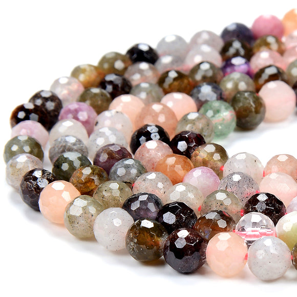 Natural Multi Color Mix Stones Gemstone Micro Faceted Round 5MM 6MM Loose Beads (P76)
