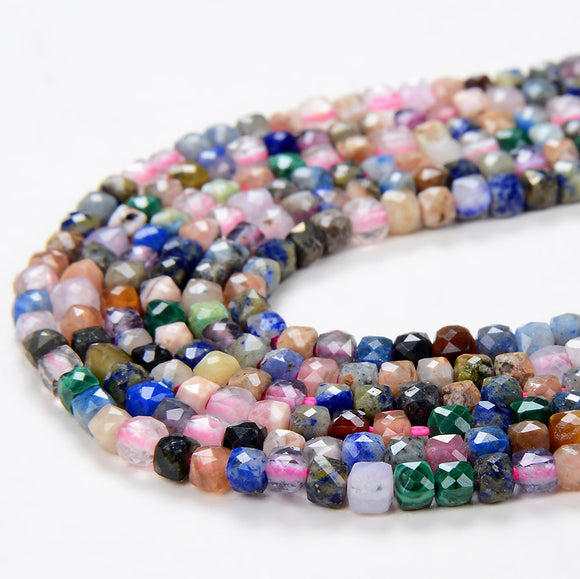 2MM Natural Galaxy Mix Stones Gemstone Micro Faceted Diamond Cut Cube Loose Beads (P42)