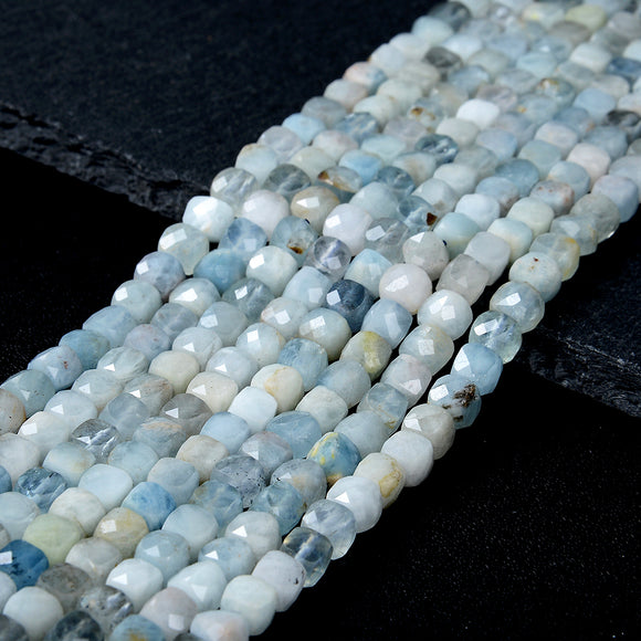 5MM Natural Aquamarine Gemstone Grade A Micro Faceted Cube Loose Beads (P47)