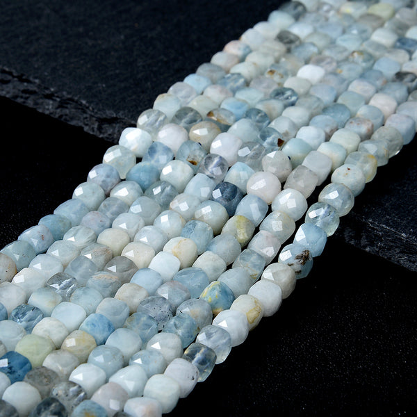 5MM Natural Aquamarine Gemstone Grade A Micro Faceted Cube Loose Beads (P47)