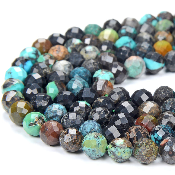 Natural Turquoise Gemstone Grade A Micro Faceted Round 4MM 5MM 6MM Loose Beads (P67)