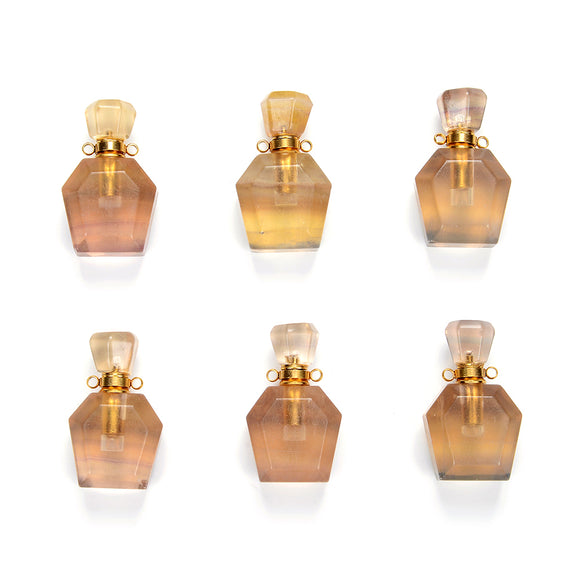 34X21X13MM Natural Yellow Fluorite Gemstone Perfume Bottle Pendant Faceted, Essential Oil Bottle Beads 1 Bead (80017231-P70)