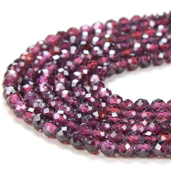 Natural Purple Red Garnet Gemstone Grade AA Micro Faceted Round 1MM 2MM Loose Beads 15 inch Full Strand (P49)