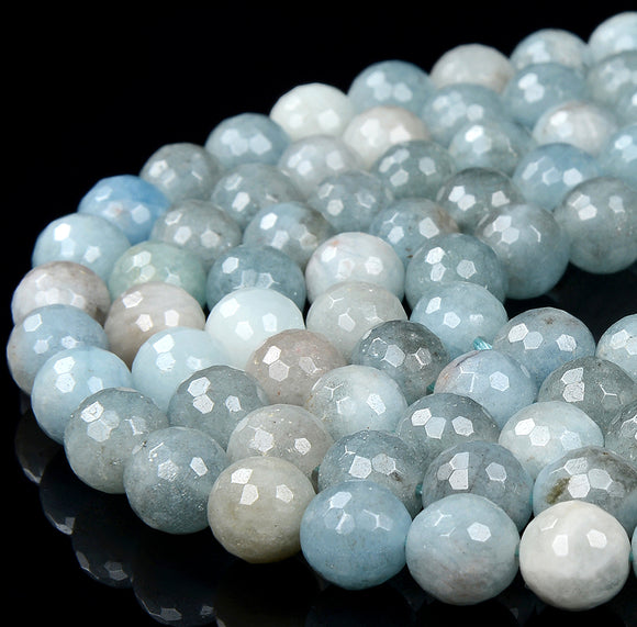 10MM Natural Aquamarine Gemstone Grade A Faceted Round Loose Beads (D334)