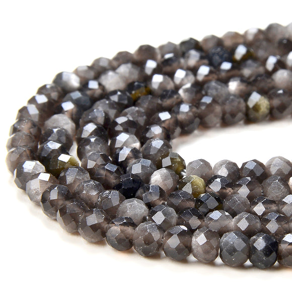 4X3MM Natural Silver Obsidian Gemstone Grade AAA Micro Faceted Rondelle Loose Beads 15 inch Full Strand (80016402-P62)