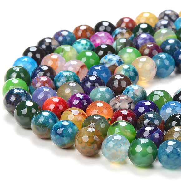 10MM Multi Color Agate Gemstone Faceted Round Loose Beads (D260)