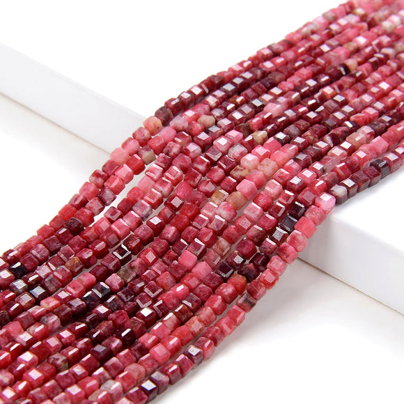 2MM Natural Thulite Gemstone Grade AAA Micro Faceted Diamond Cut Cube Loose Beads (P42)