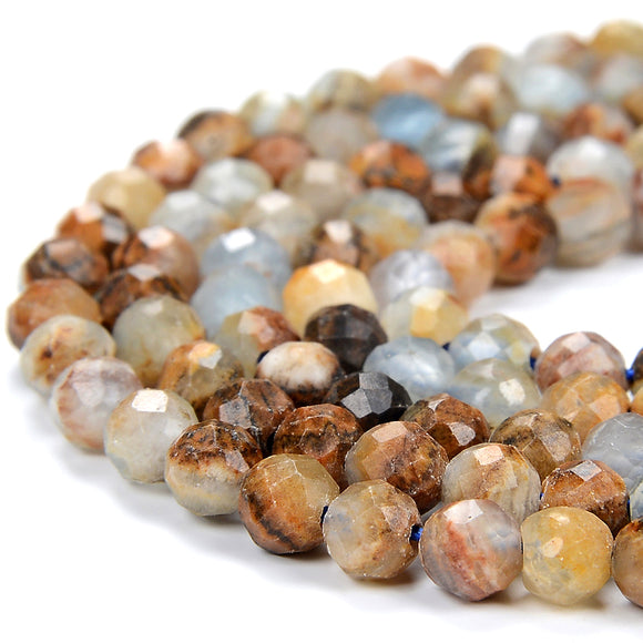 4MM Rare Argentina Lemurian Aquatine Calcite Gemstone Grade A Micro Faceted Round Loose Beads 15 inch Full Strand (80016824-P66)