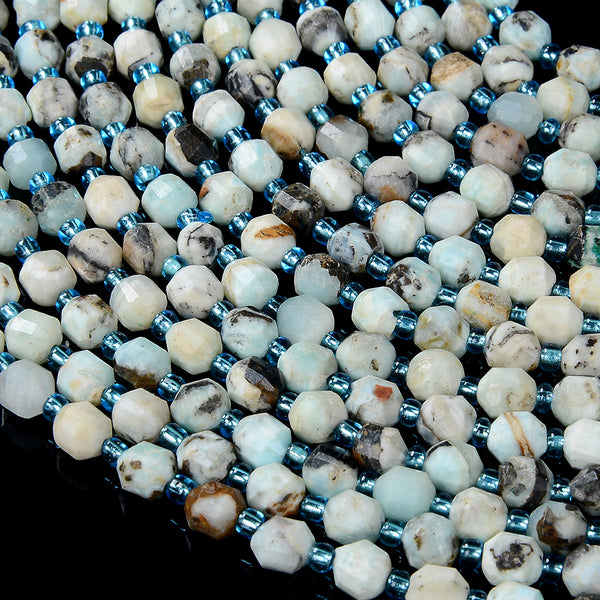 6MM Natural Hemimorphite Gemstone Grade A Faceted Prism Double Point Cut Loose Beads (D212)