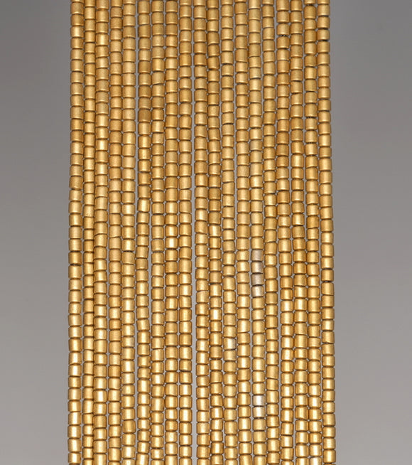 1X1MM Matte Gold Hematite Gemstone Round Tube Loose Beads 16 inch Full Strand (80000008-A36)