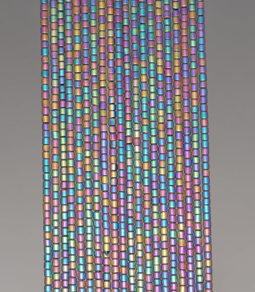 1X1MM Matte Rainbow Hematite Gemstone Round Tube Loose Beads 16 inch Full Strand (80000011-A36)