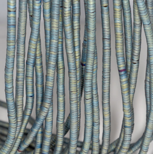 4X1MM Matte Green Hematite Gemstone Heishi Wave Rondelle Slice Loose Beads 16 inch Full Strand (80000032-A36)