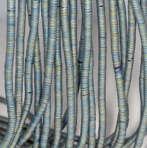 4X1MM Matte Green Hematite Gemstone Heishi Wave Rondelle Slice Loose Beads 16 inch Full Strand (80000032-A36)