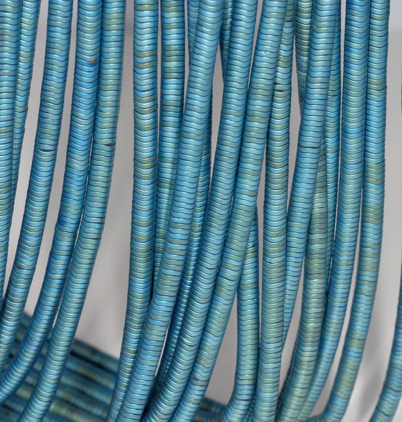 4X1MM Matte Green Hematite Gemstone Heishi Wave Rondelle Slice Loose Beads 16 inch Full Strand (80000033-A36)