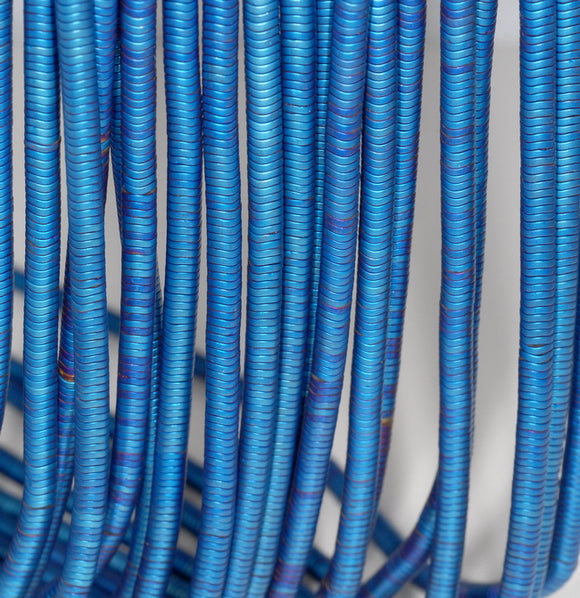 4X1MM Matte Blue Hematite Gemstone Heishi Wave Rondelle Slice Loose Beads 16 inch Full Strand (80000034-A36)