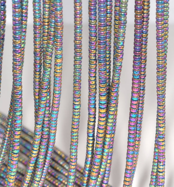 3X2MM Rainbow Hematite Gemstone Rondelle Loose Beads 16 inch Full Strand (80000039-A37)