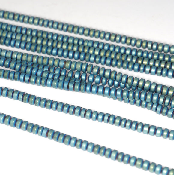 3X2MM Matte Green Hematite Gemstone Rondelle Loose Beads 16 inch Full Strand (80000046-A37)