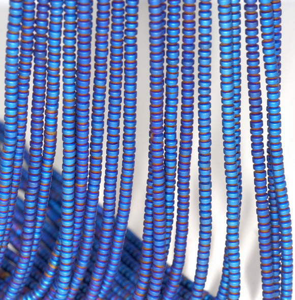 3X2MM Matte Blue Hematite Gemstone Rondelle Loose Beads 16 inch Full Strand (80000047-A37)