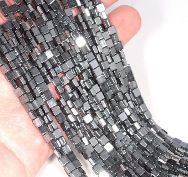 4X4MM Black Hematite Gemstone Square Flat Loose Beads 16 inch Full Strand (80000048-A37)