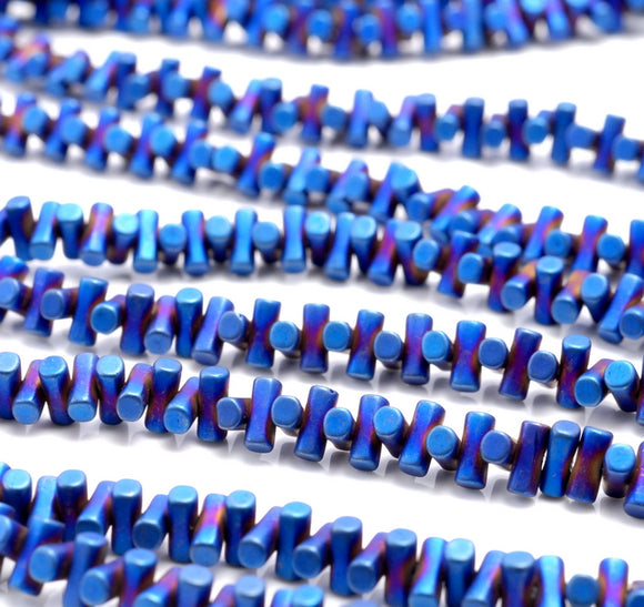 6X3MM Matte Blue Hematite Gemstone Side Drill Hexagon Tube Loose Beads 16 inch Full Strand (80000179-A42)