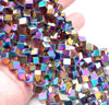 4MM Rainbow Hematite Gemstone Diagonal Drill;Square Cube Loose Beads 15.5 inch Full Strand (80000191-A43)