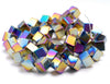 4MM Rainbow Hematite Gemstone Diagonal Drill;Square Cube Loose Beads 15.5 inch Full Strand (80000191-A43)