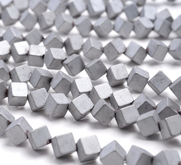 4MM Matte Silver Hematite Gemstone Diagonal Drill;Square Cube Loose Beads 15.5 inch Full Strand (80000196-A43)