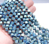 4MM Matte Green Hematite Gemstone Diagonal Drill;Square Cube Loose Beads 15.5 inch Full Strand (80000199-A43)